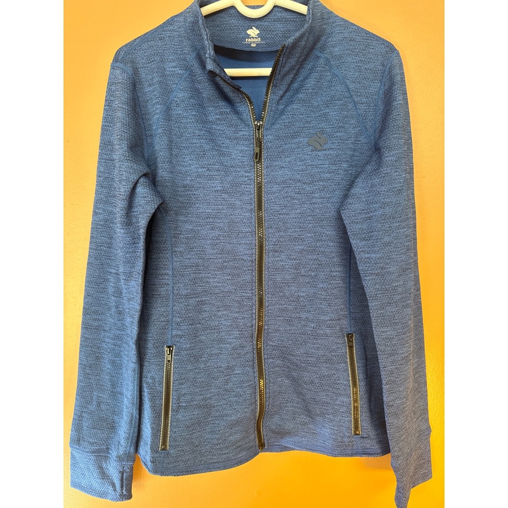Rabbit Running Jacket Mens XL Blue Full Zip Space Dye Thumbholes Athletic Layer